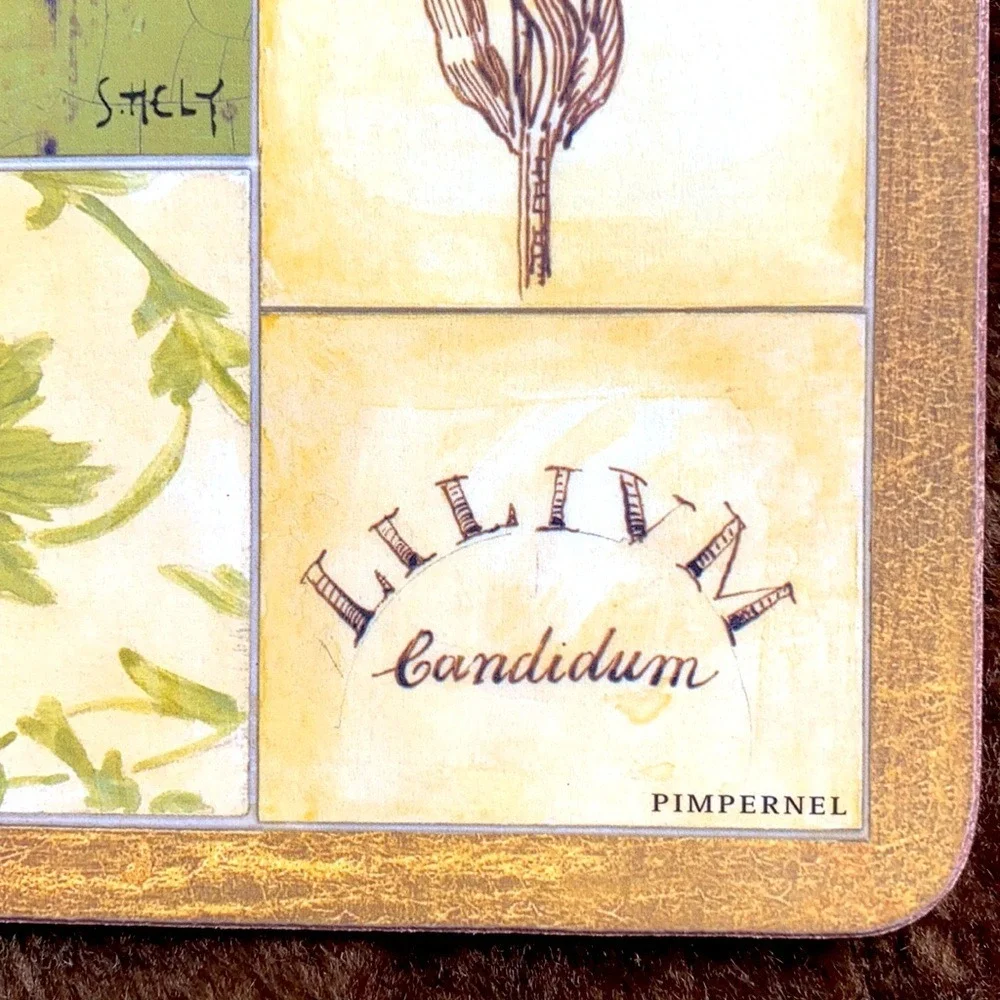 Pimpernel Lilium Candidum Placemats Set of 6‎ Green Cream Floral Excellent Cork